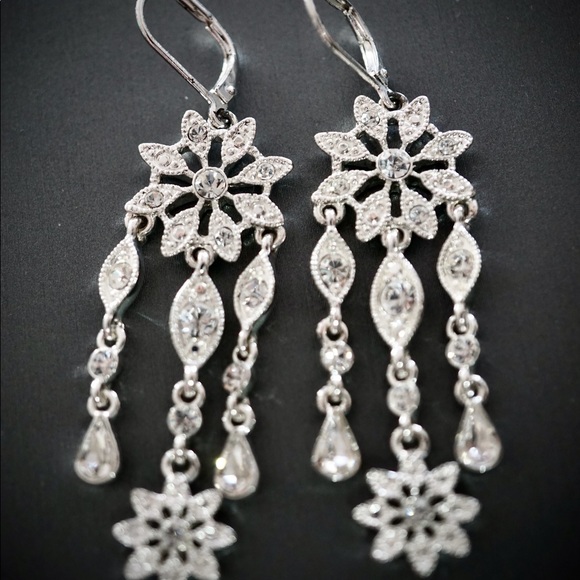 Sparkling Crystal & Silvertone Earrings - Picture 3 of 6